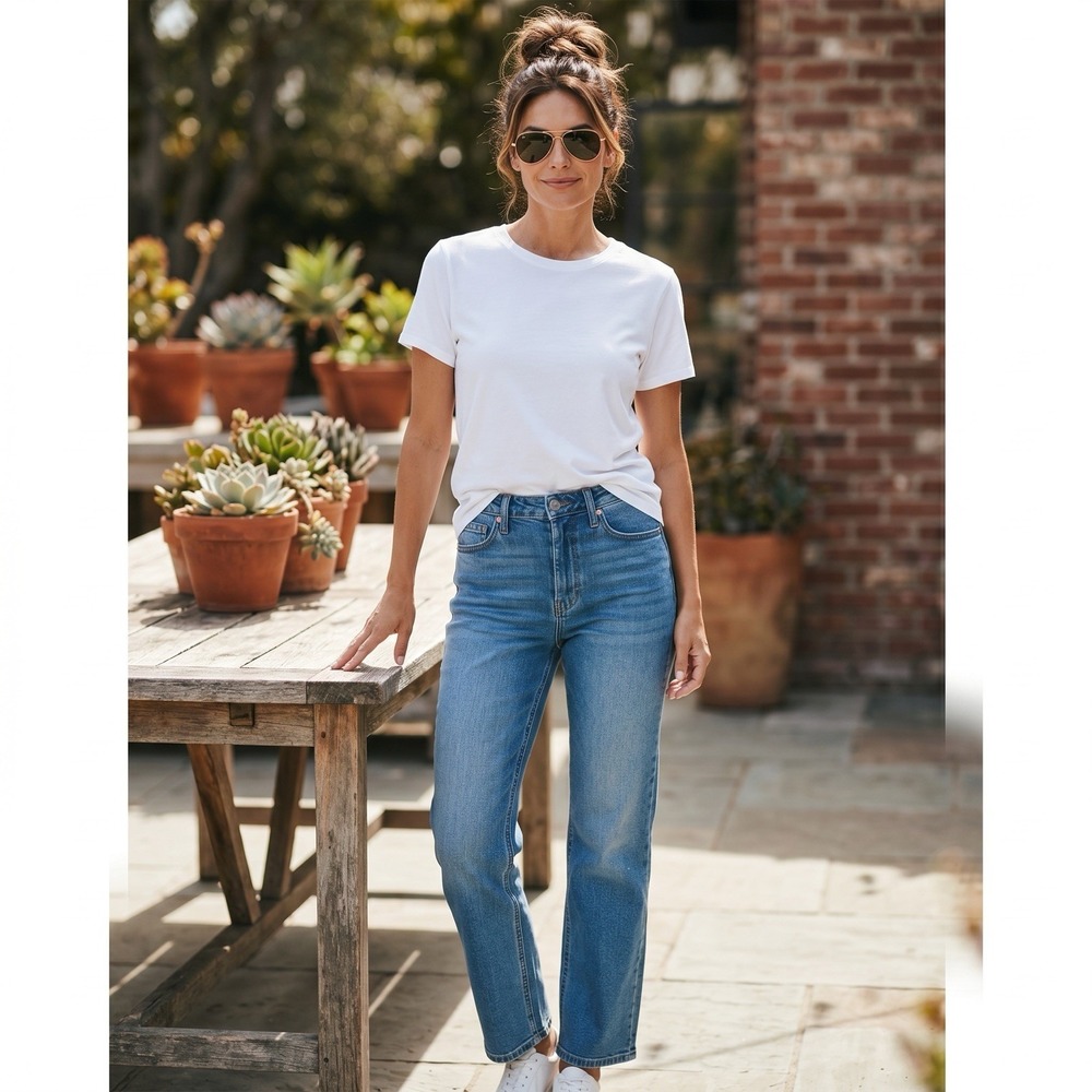 Frye Women's Straight Leg Jeans Size 8/29 Medium Wash Stretch Denim 30 Inseam